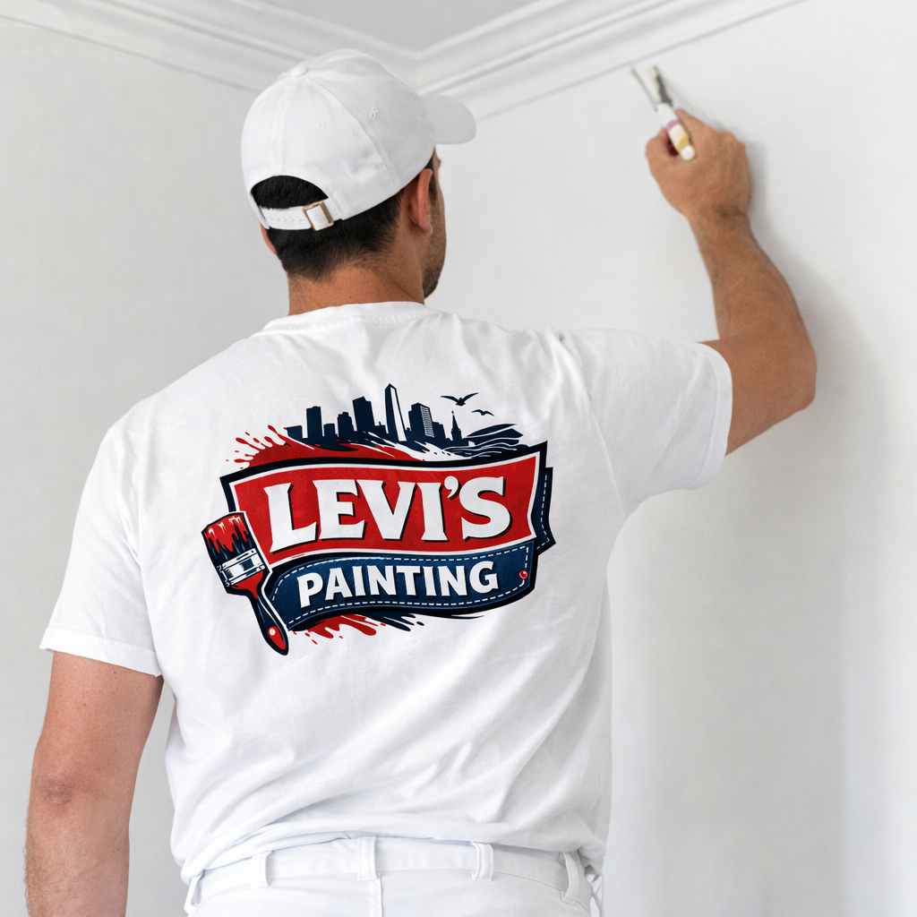 Professional house painter working on New England home exterior in Massachusetts